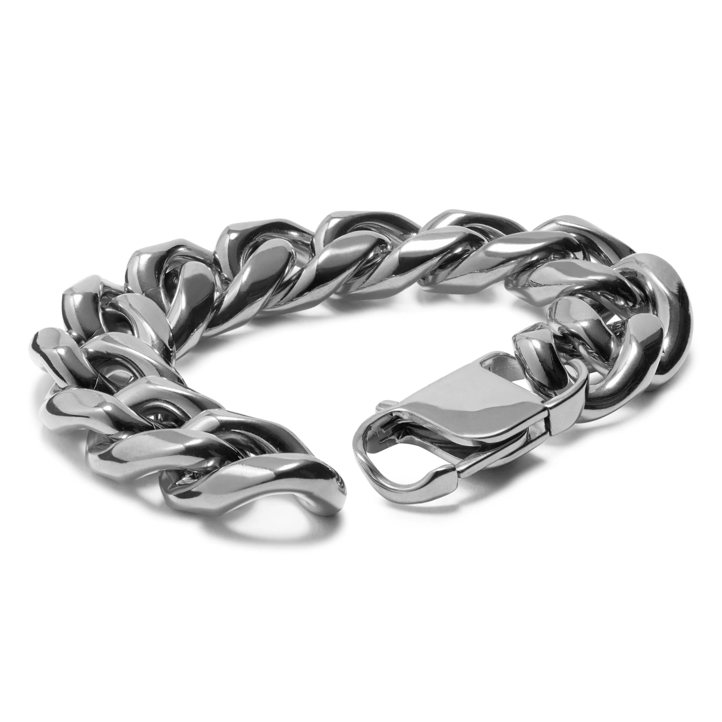 18mm Silver-Tone Stainless Steel Curb Chain Bracelet - Image 2