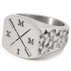 Silver-Tone Stainless Steel Crossed Oars Symbol Signet Ring