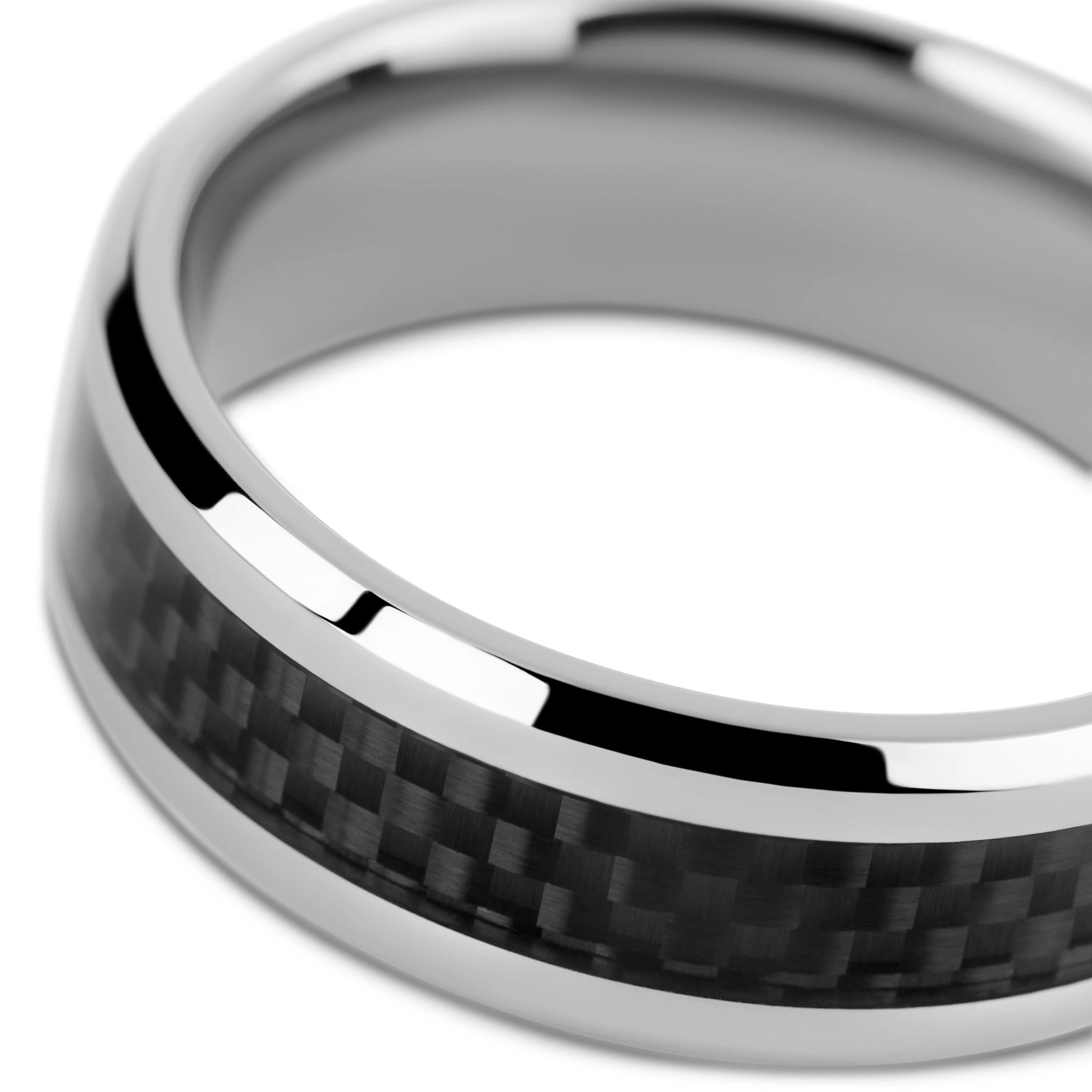 Hyperan | 1/3" (8 Mm) Silver-tone Titanium Ring With Carbon Fibre Inlay - Image 3