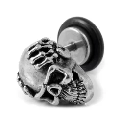 Sentio | Silver-Tone Stainless Steel Skull Stud Earring