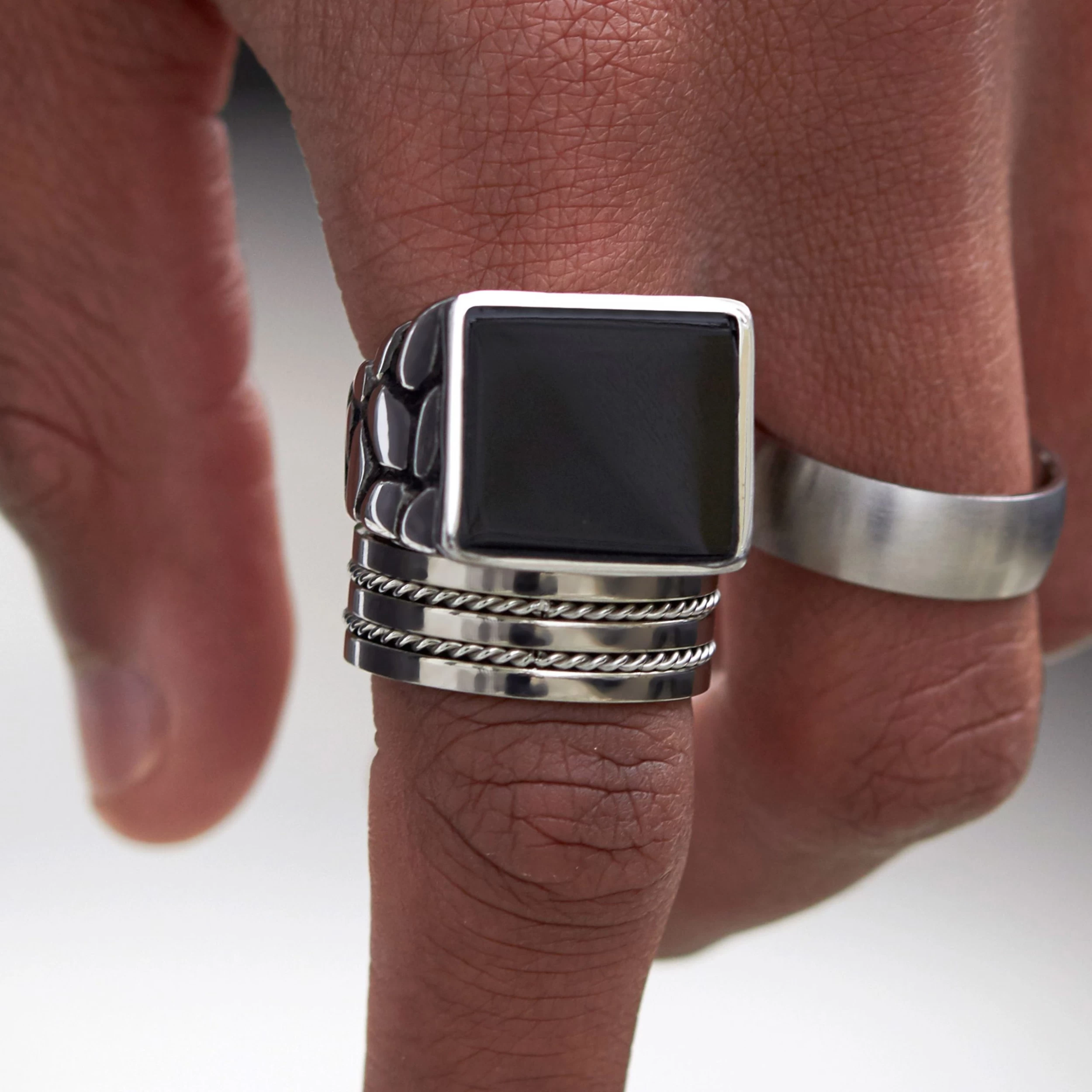 Silver-Tone Stainless Steel & Black Zirconia Ring - Image 4