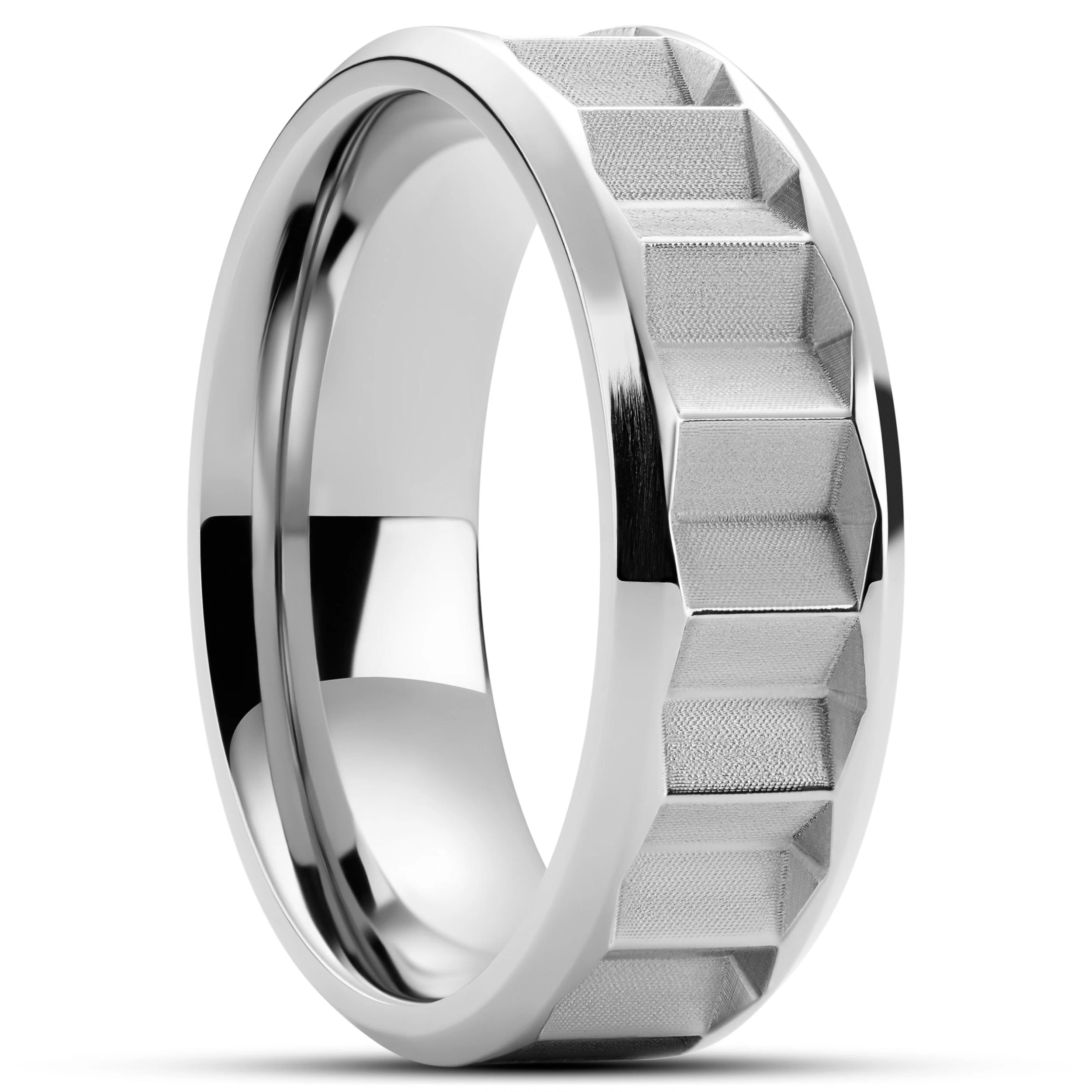 Hyperan | 1/3" (8 Mm) Silver-tone Titanium Prism Ring