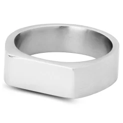 7 Mm Silver-Tone Stainless Steel Rectangular Signet Ring