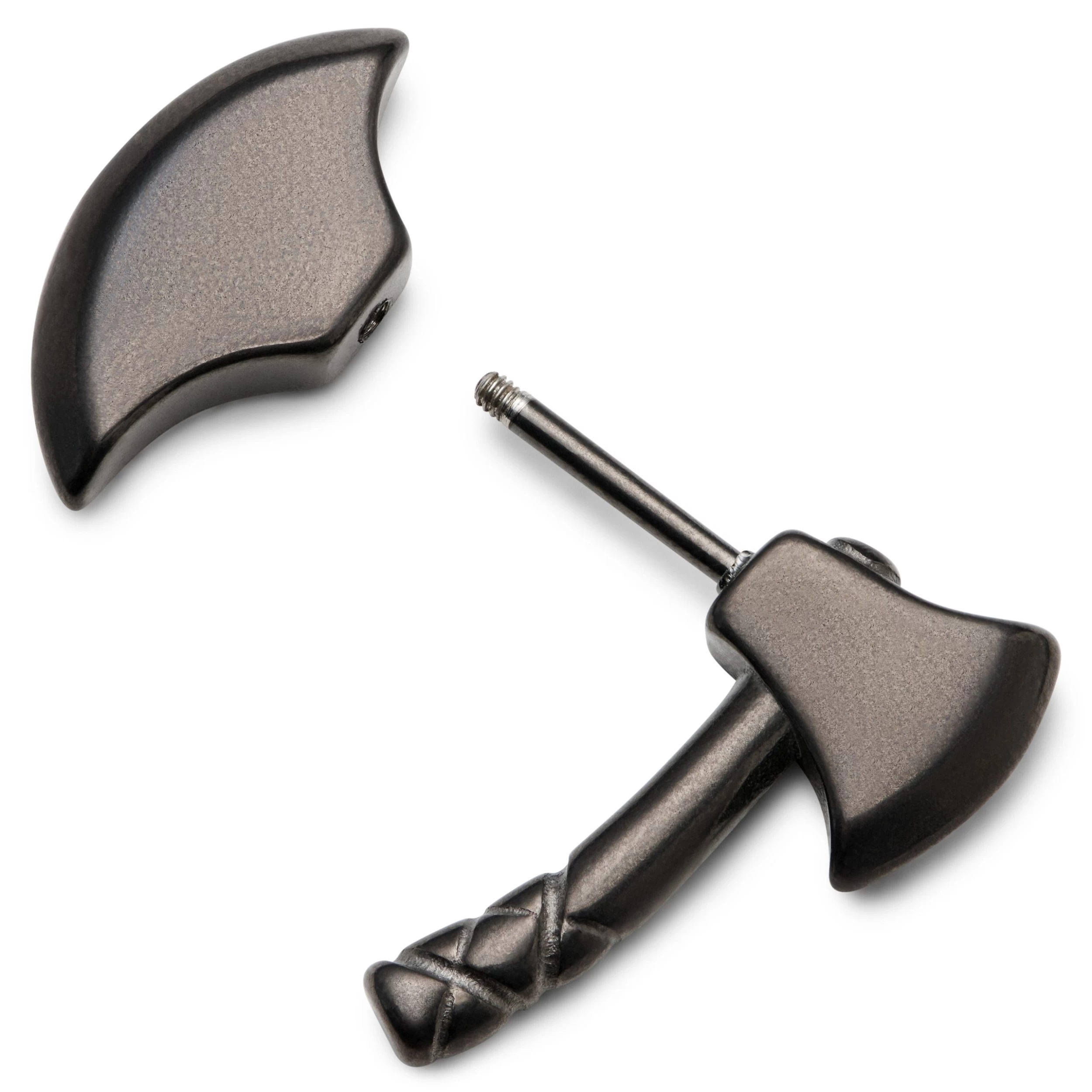 Satago | Gunmetal Gray Stainless Steel Axe Faux Gauge Stud Earring - Image 2