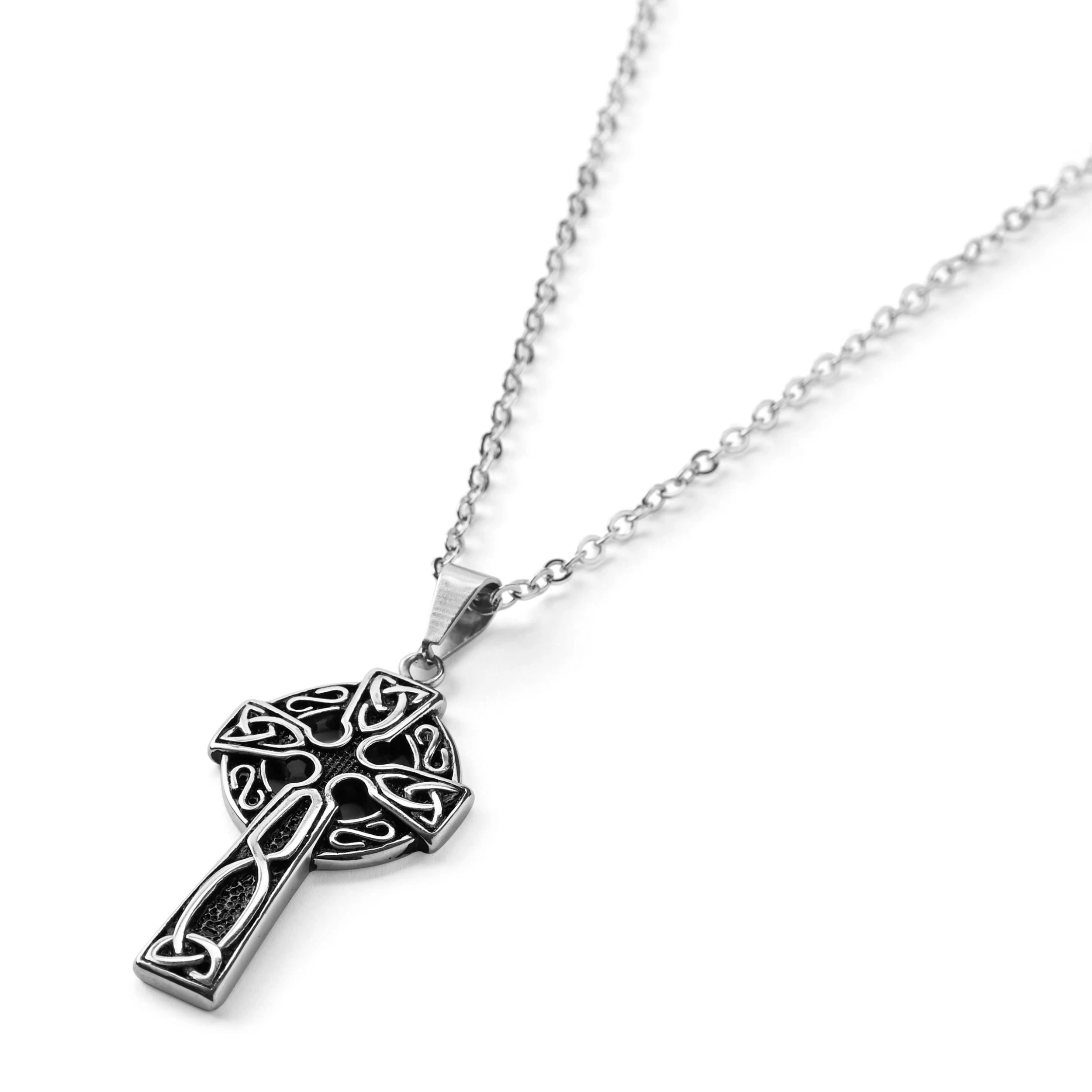 Silver-Tone Stainless Steel Celtic Cross Cable Chain Necklace - Image 2