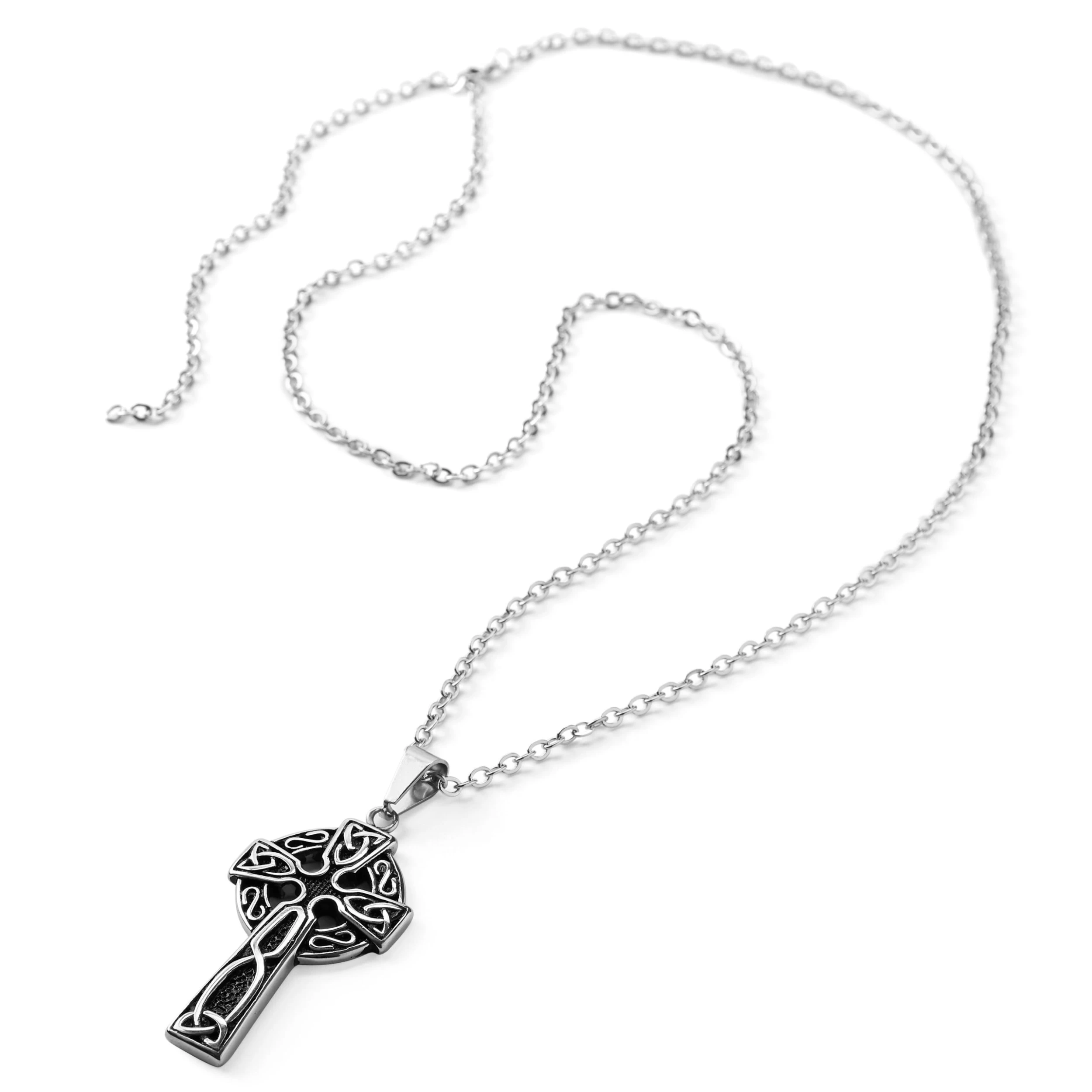 Silver-Tone Stainless Steel Celtic Cross Cable Chain Necklace - Image 3