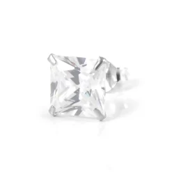 10 Mm Square Zirconia & Silver-Tone Stainless Steel Stud Earring