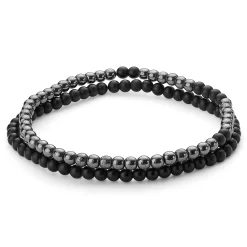 Thin Matte Onyx And Hematite Bead Bracelet Set