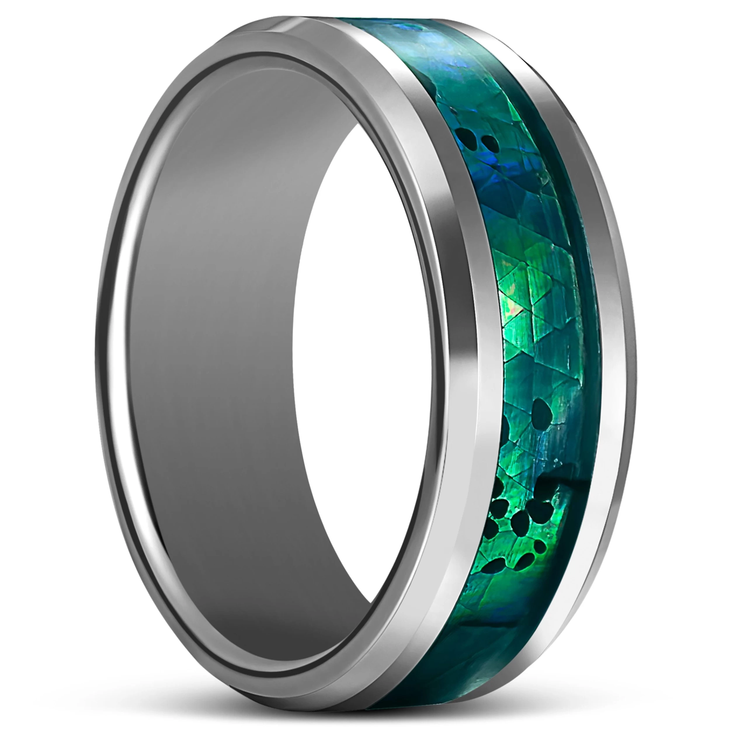 Terra | 1/3" (8 Mm) Silver-Tone Tungsten Carbide & Mother-of-Pearl Ring