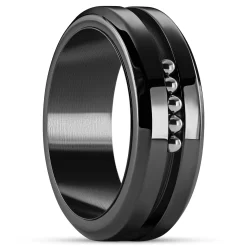 Tigris | 1/3" (8 Mm) Black Moving Ring With Silver-tone Beads