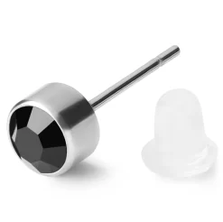 5 Mm Black Round Zirconia & Silver-Tone Stainless Steel Stud Earring