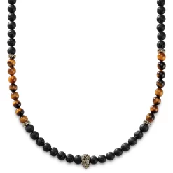 Rico | Black Lava & Yellow Tiger's Eye Skull Necklace