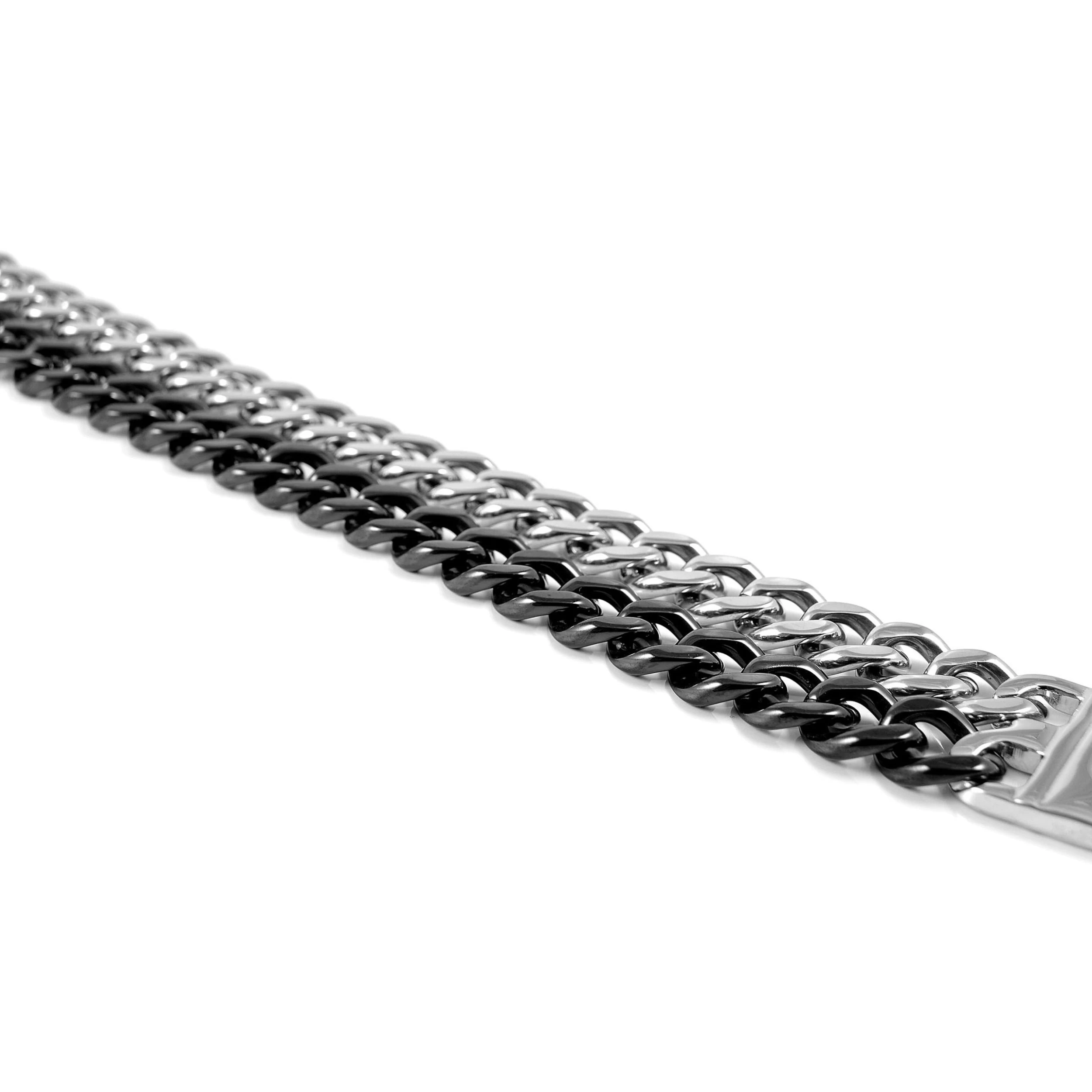 Black & Silver-Tone Stainless Steel Double Curb Chain Bracelet - Image 2