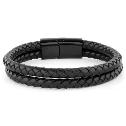 Black Braided Leather Rope Double Bracelet