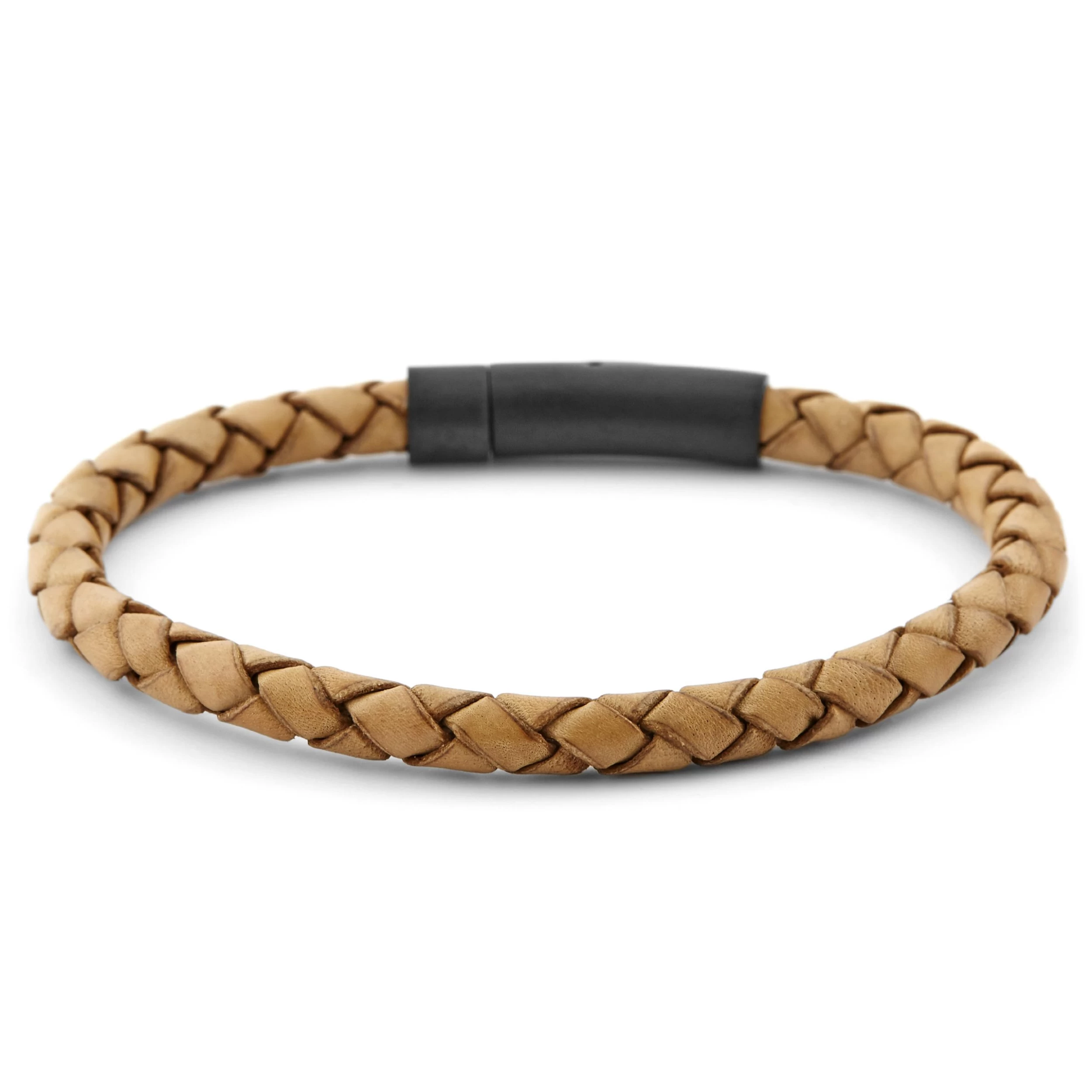 Light Brown & Black Braided Leather Cord Bracelet - Image 3