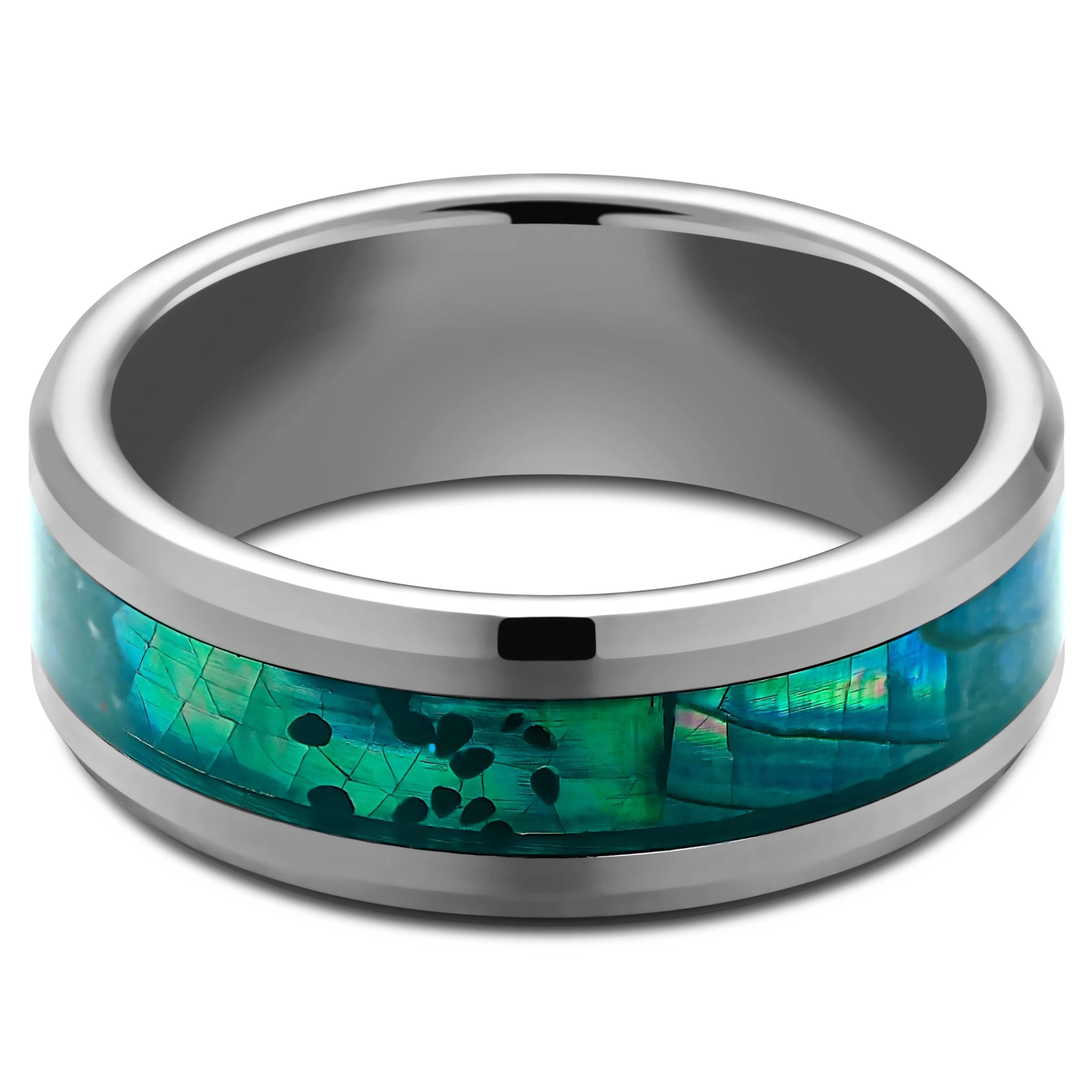 Terra | 1/3" (8 Mm) Silver-Tone Tungsten Carbide & Mother-of-Pearl Ring - Image 2