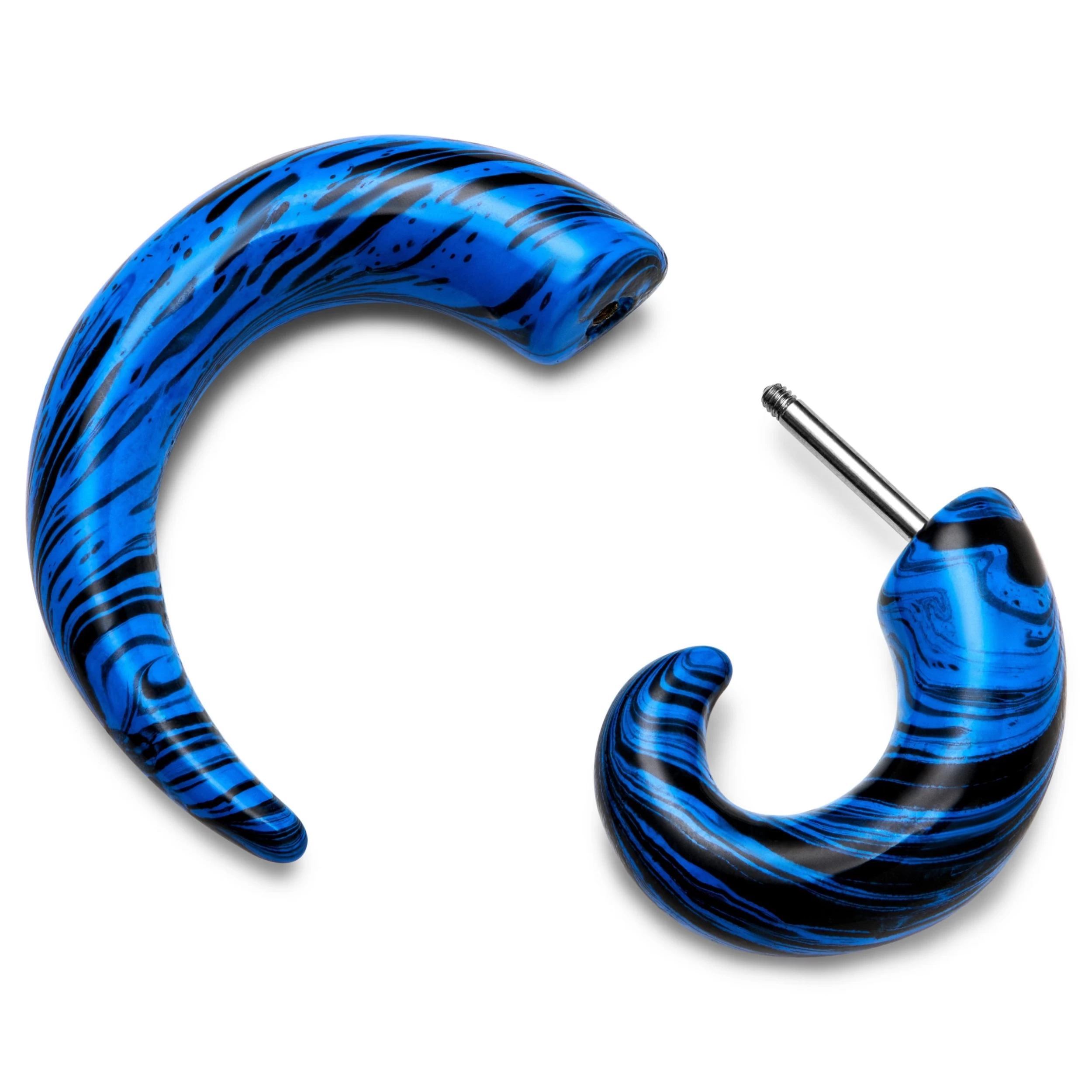 Satago | Blue & Black Acrylic & Stainless Steel Faux Spiral Gauge Stud Earring - Image 2