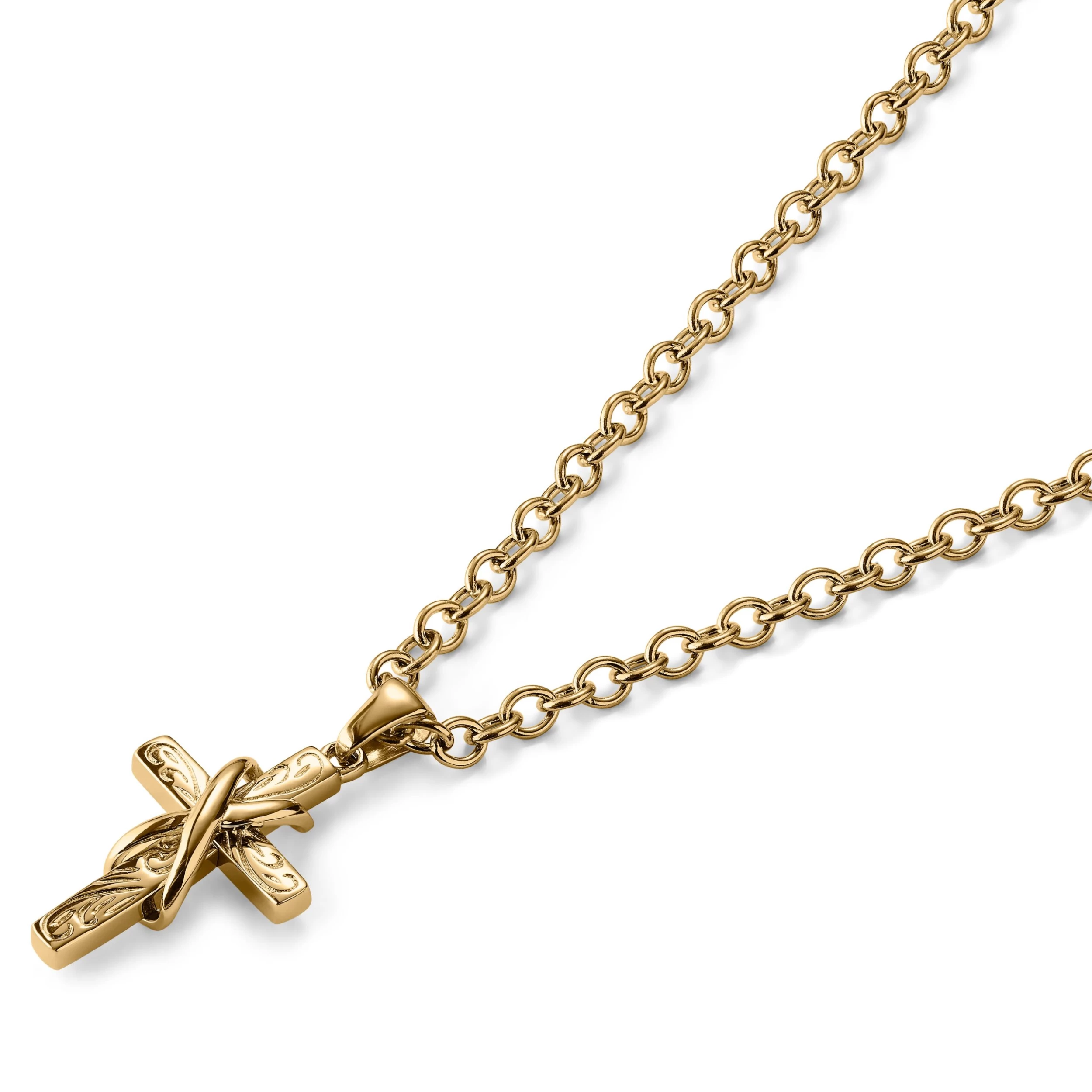 Gold-Tone With Cross & Infinity Symbol Cable Chain Necklace - Image 2