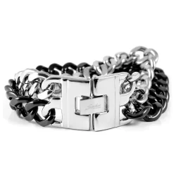 Black & Silver-Tone Stainless Steel Double Curb Chain Bracelet