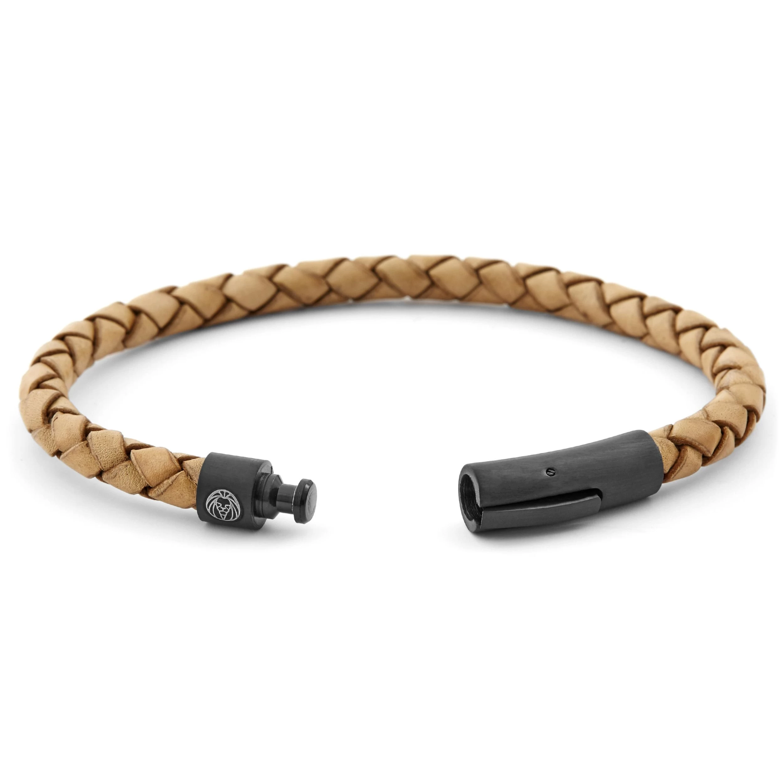 Light Brown & Black Braided Leather Cord Bracelet - Image 2