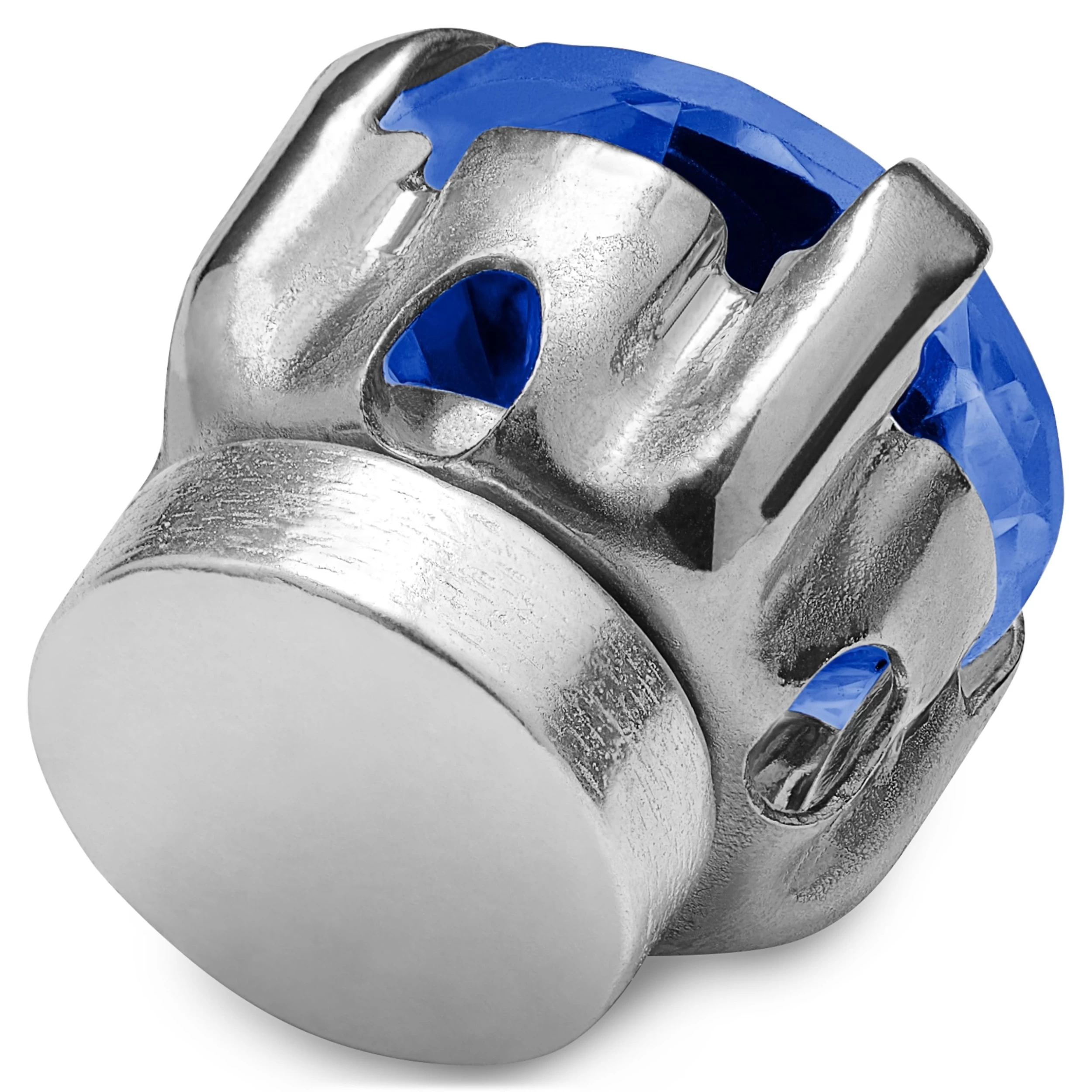 6 Mm Blue Round Zirconia & Silver-Tone Stainless Steel Magnetic Earring - Image 2