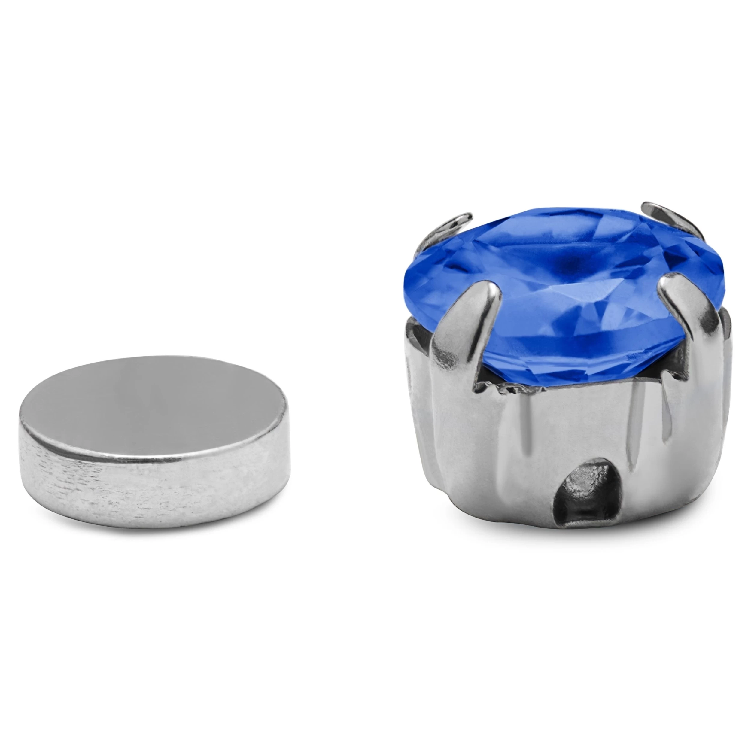 6 Mm Blue Round Zirconia & Silver-Tone Stainless Steel Magnetic Earring - Image 3