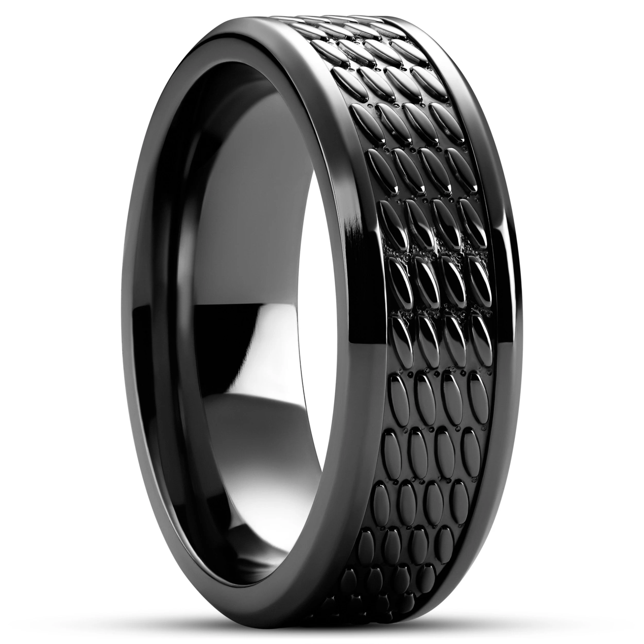 Hyperan | 1/3" (8 Mm) Black Titanium Ring With Oval Pattern