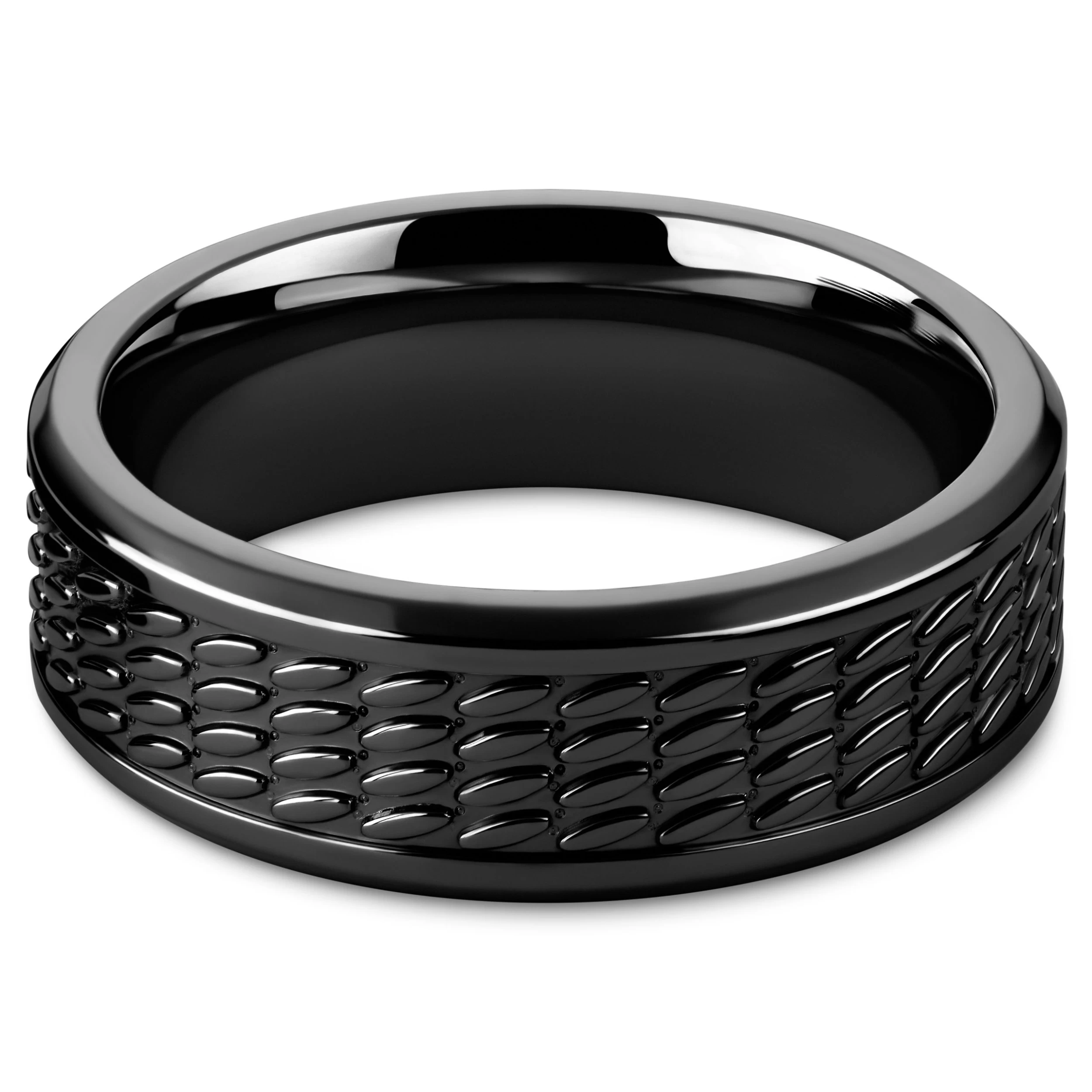 Hyperan | 1/3" (8 Mm) Black Titanium Ring With Oval Pattern - Image 2