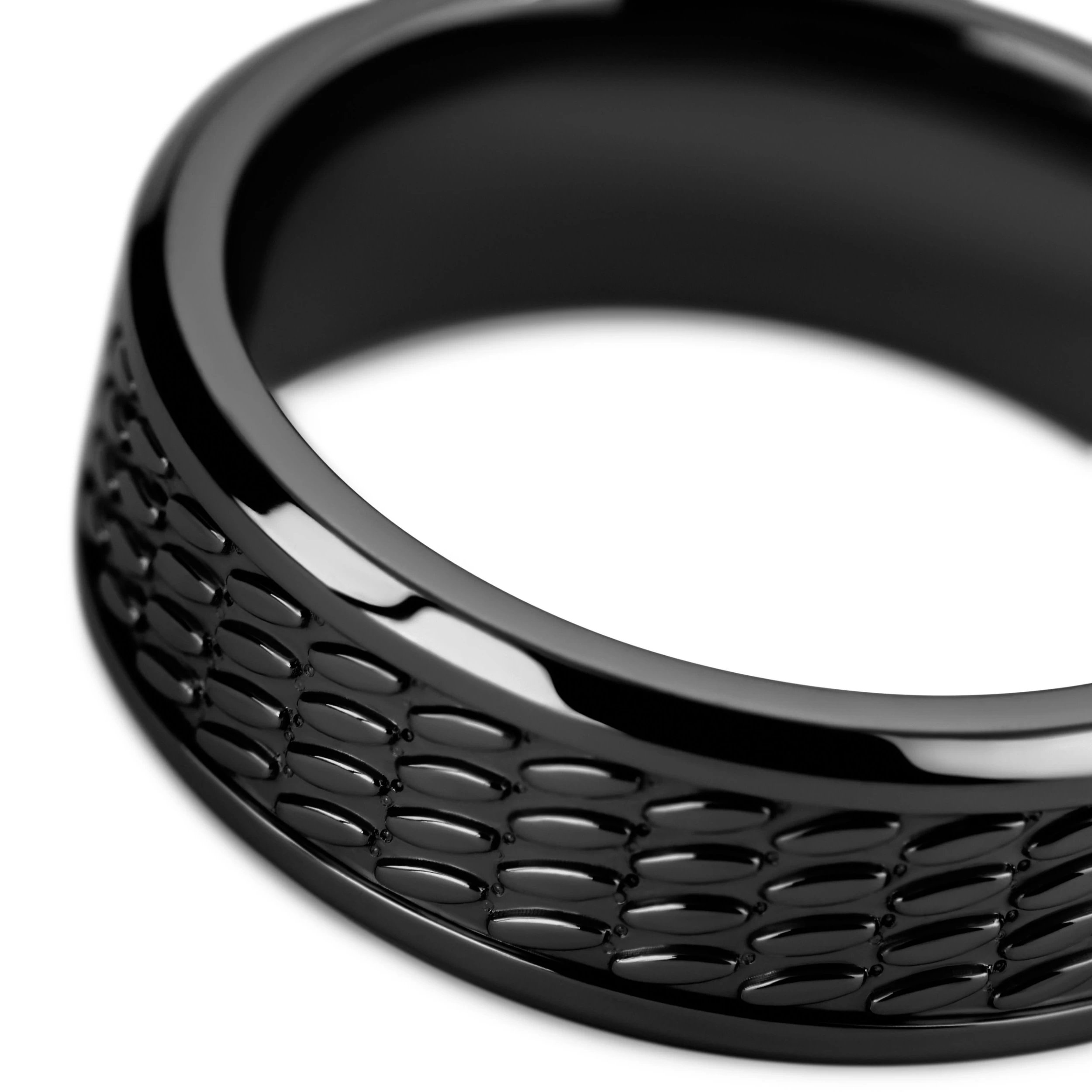 Hyperan | 1/3" (8 Mm) Black Titanium Ring With Oval Pattern - Image 3