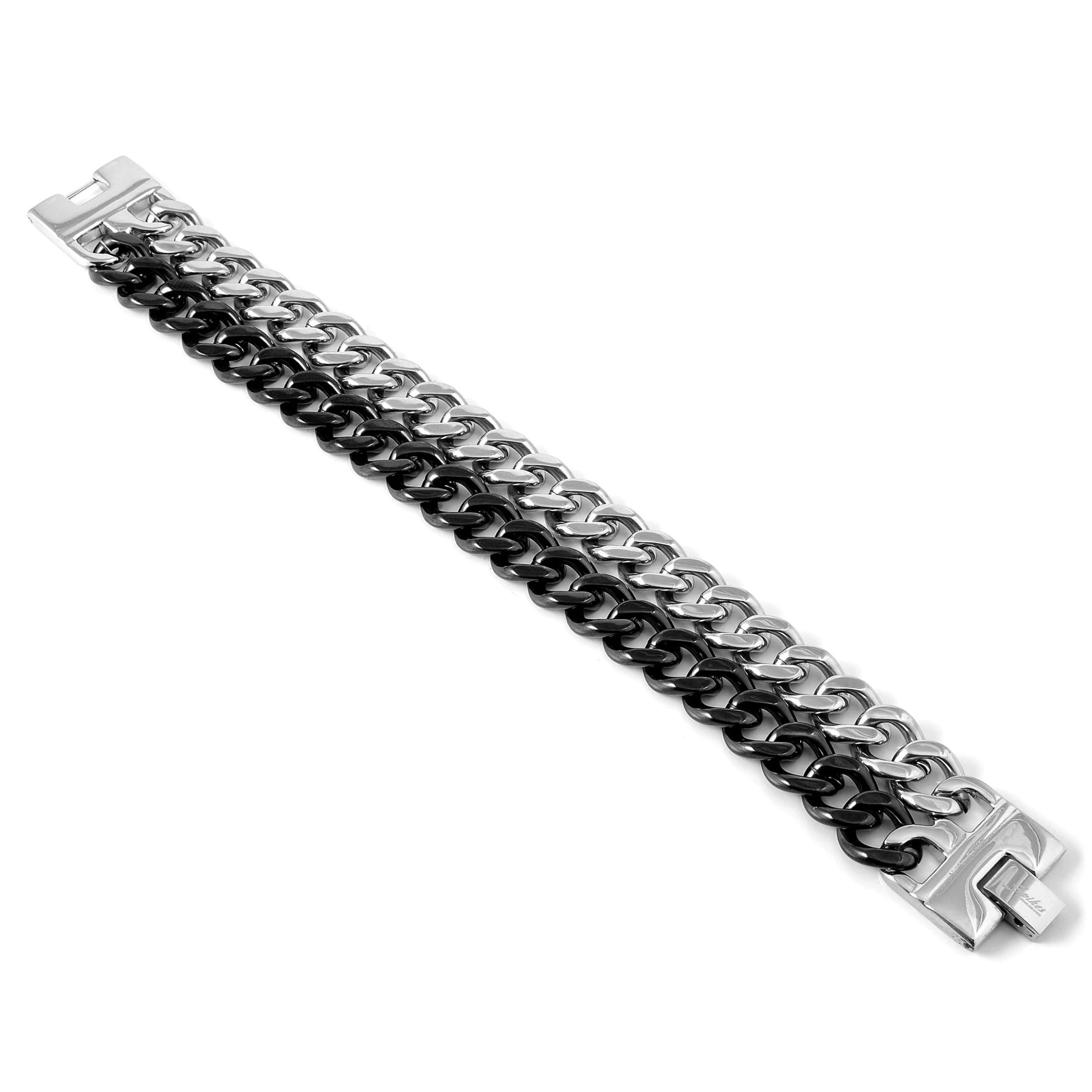 Black & Silver-Tone Stainless Steel Double Curb Chain Bracelet - Image 3