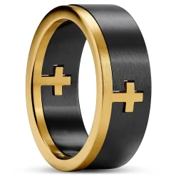 Unity | 1/3" (8 Mm) Black And Gold-tone Cross Ring