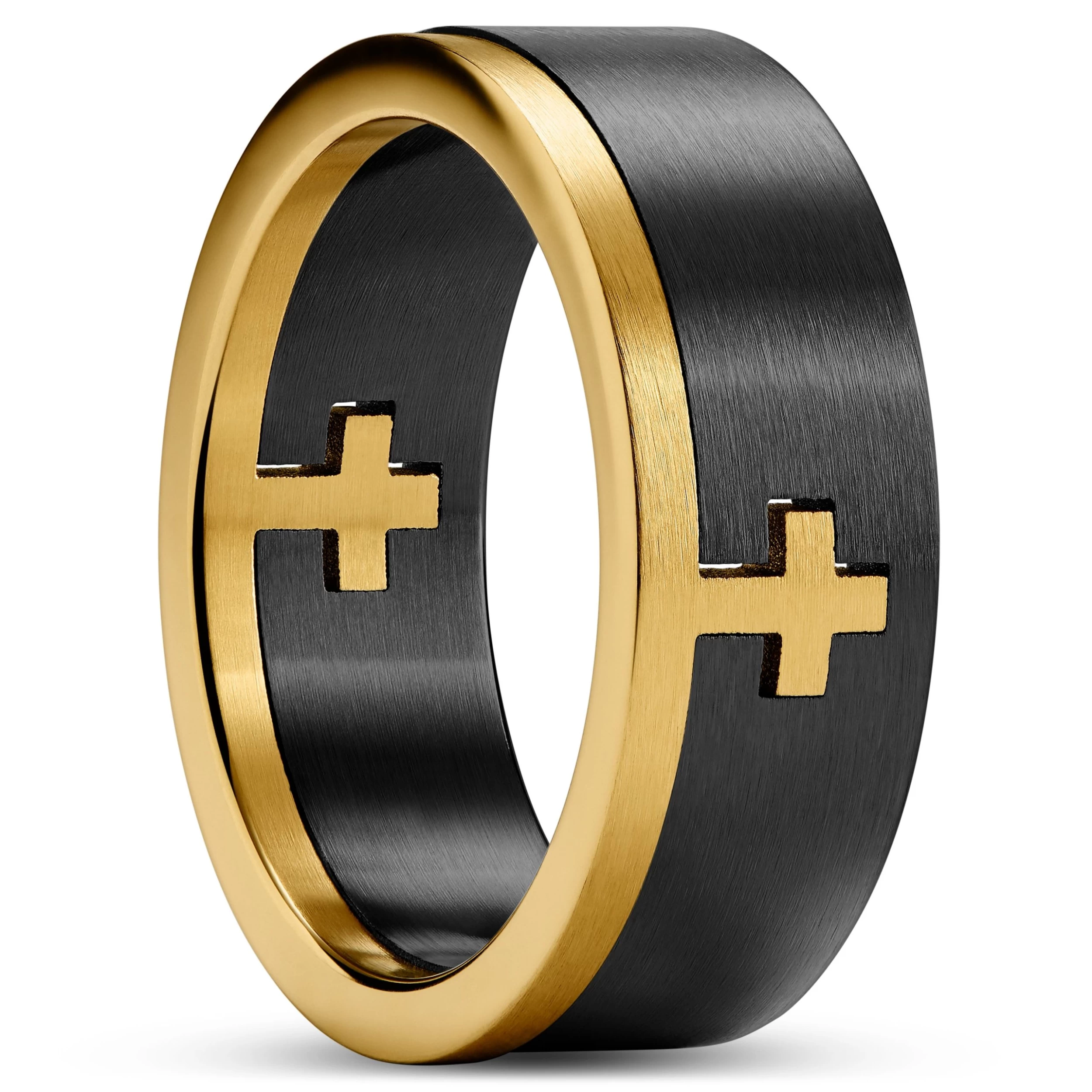 Unity | 1/3" (8 Mm) Black And Gold-tone Cross Ring