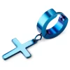 Blue Stainless Steel Cross Hoop Earring