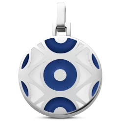 Evil Eye | Silver-tone Circle Dark Blue Pendant