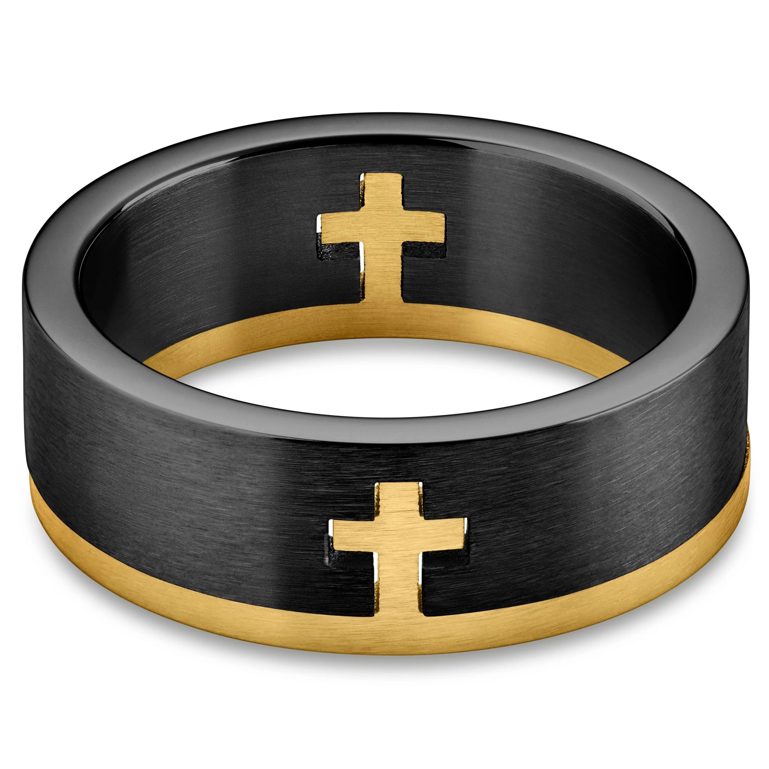 Unity | 1/3" (8 Mm) Black And Gold-tone Cross Ring - Image 4