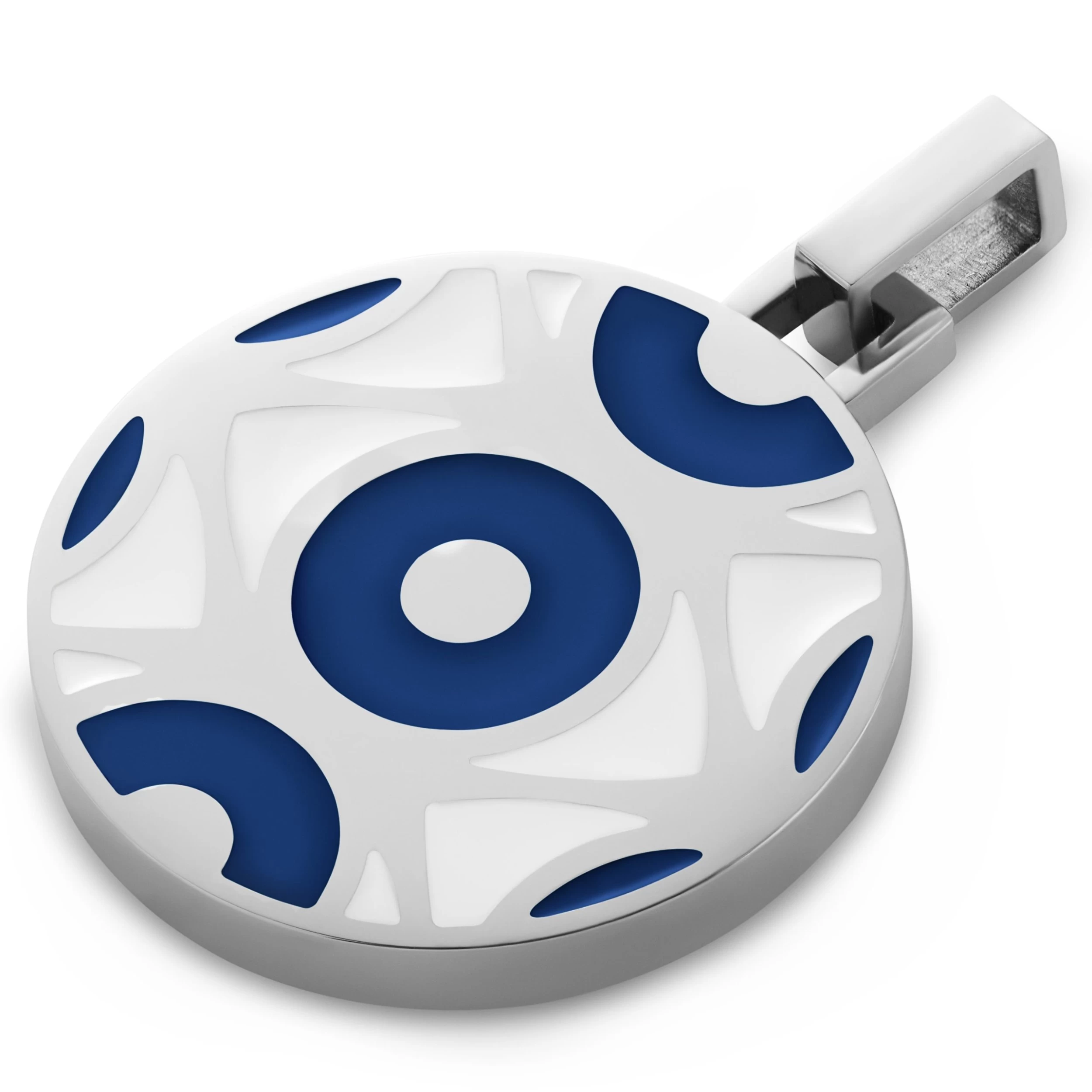 Evil Eye | Silver-tone Circle Dark Blue Pendant - Image 2