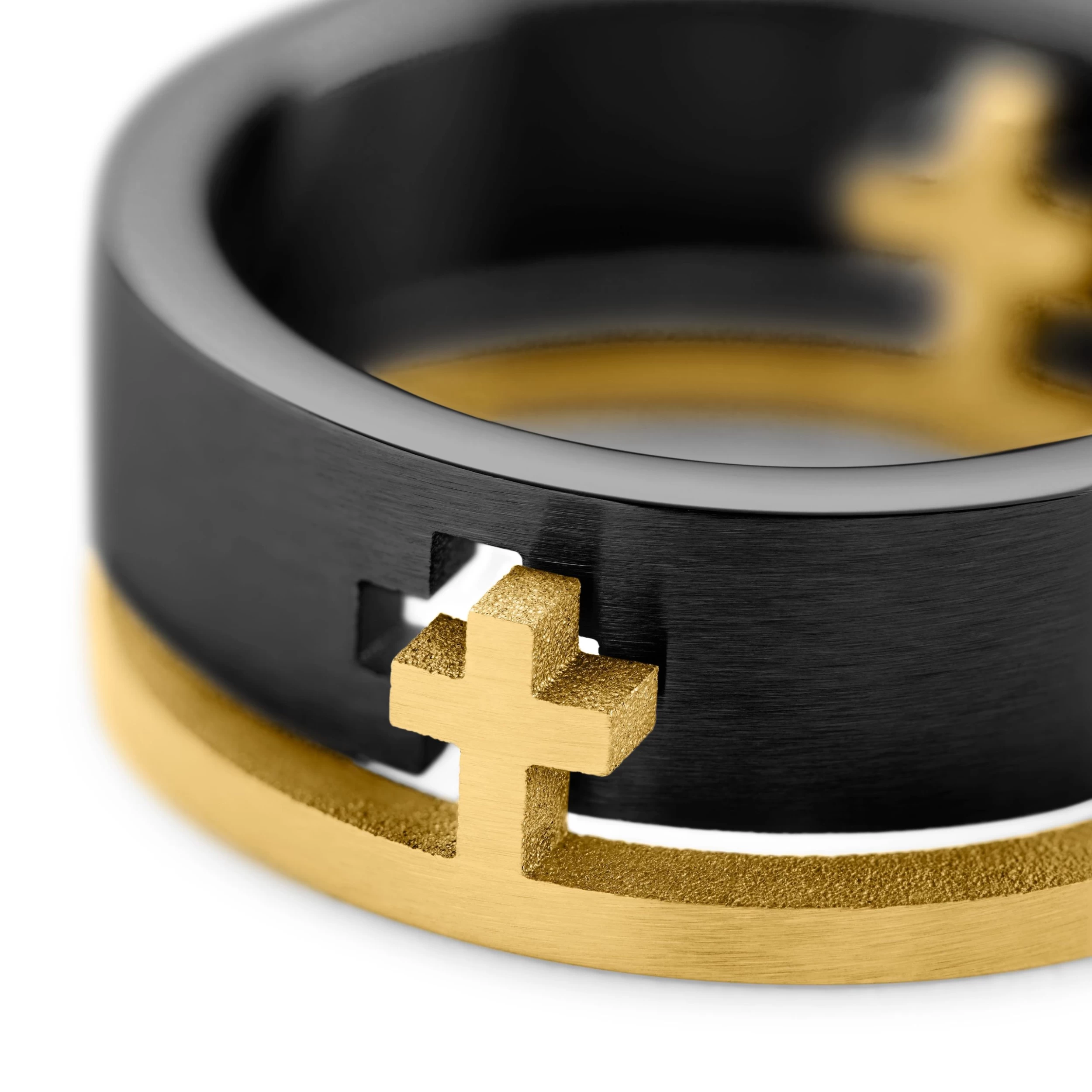 Unity | 1/3" (8 Mm) Black And Gold-tone Cross Ring - Image 5