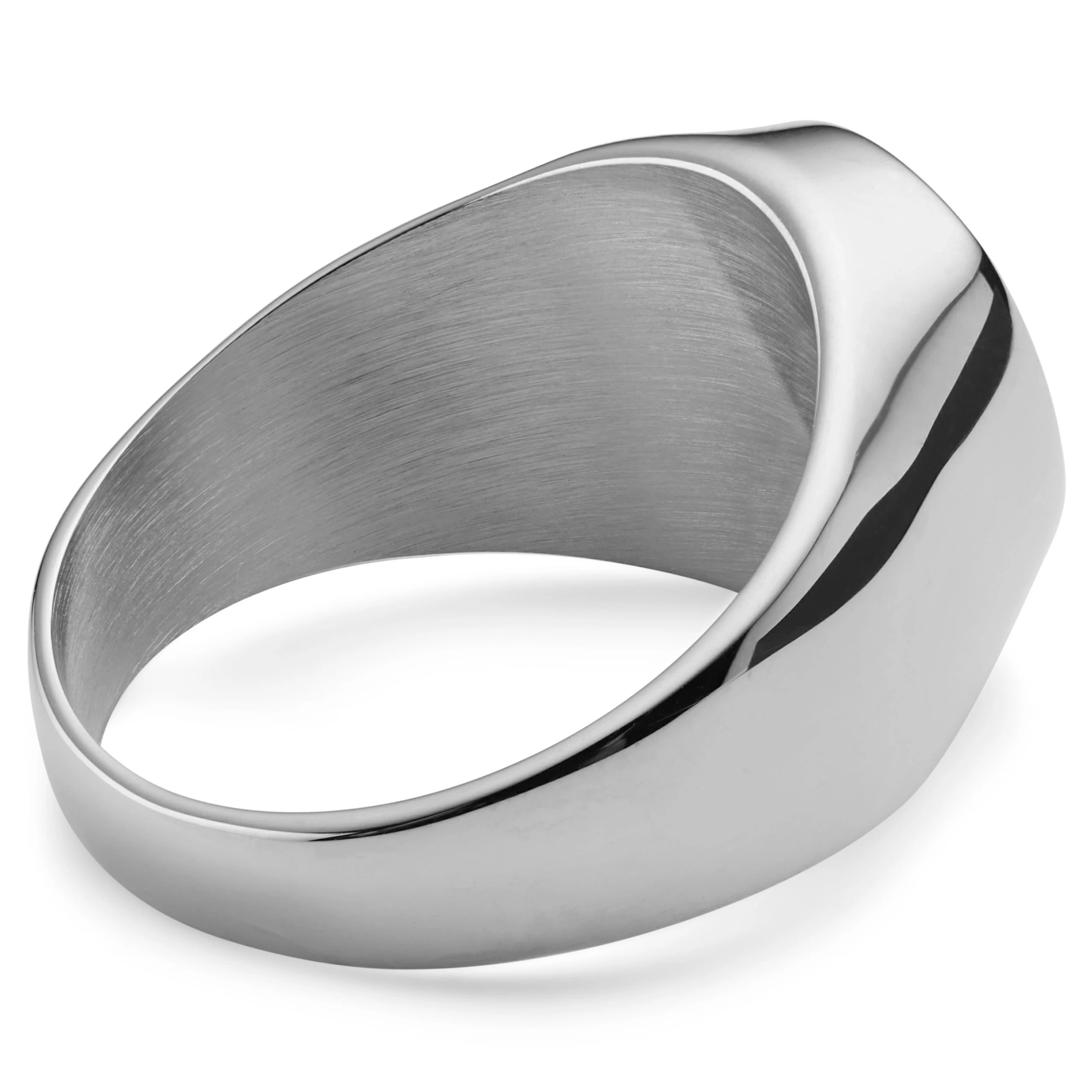 Gravel | Silver-Tone Stainless Steel With Round Black Onyx Signet Ring - Image 2