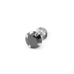 6 Mm Black Round Zirconia & 925 Sterling Silver Stud Earring