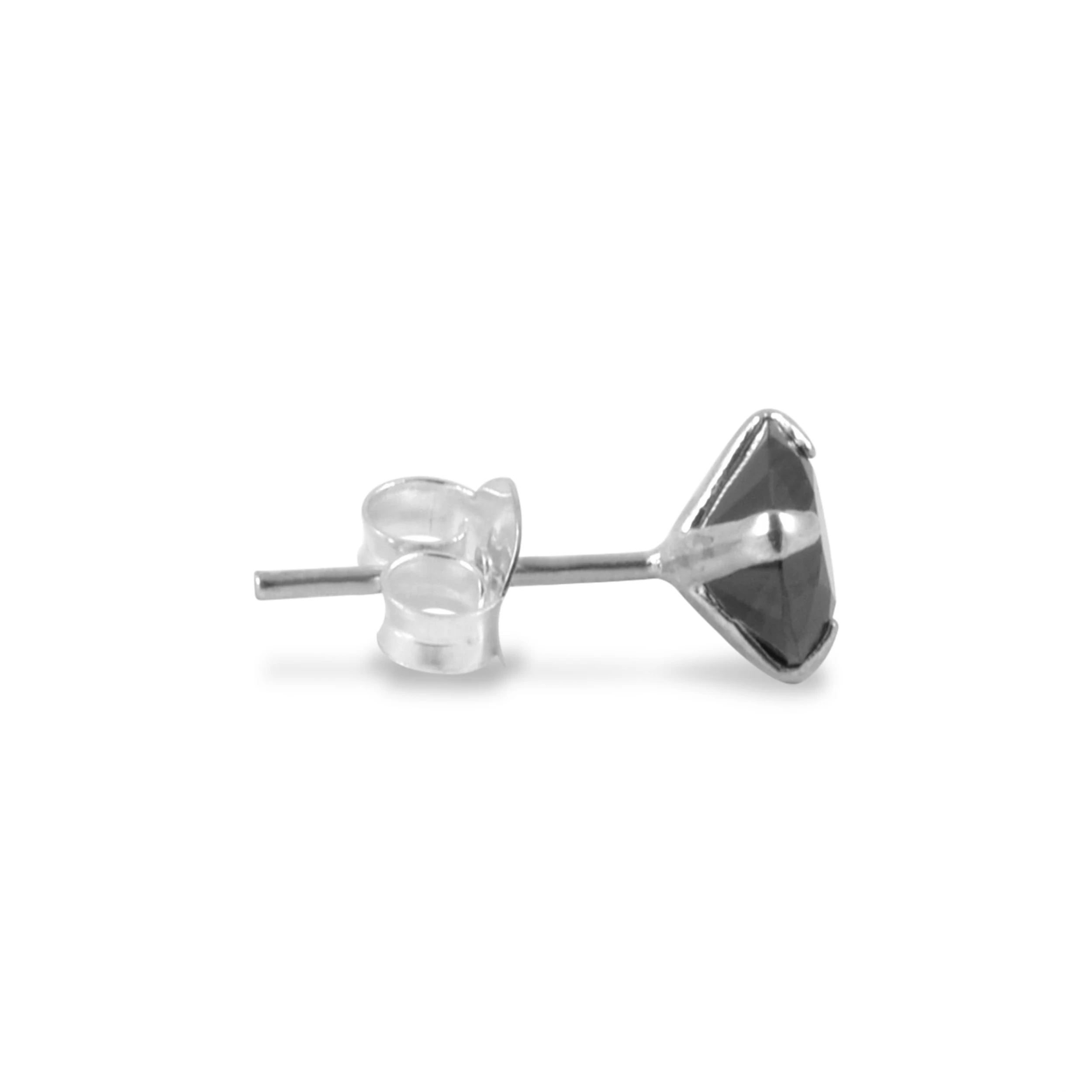 6 Mm Black Round Zirconia & 925 Sterling Silver Stud Earring - Image 2