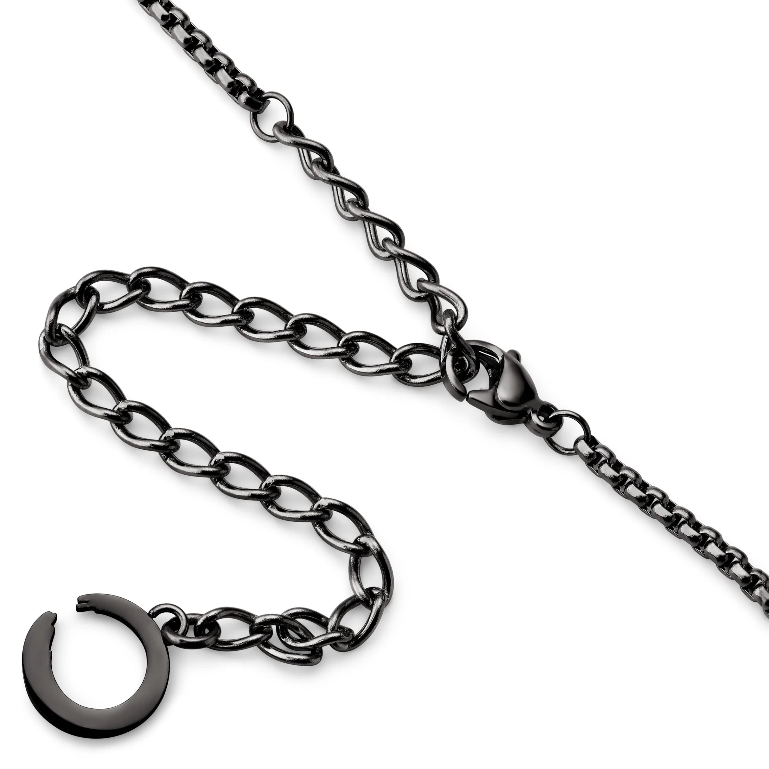 Egan | Gunmetal Black Stainless Steel Feather Wing Box Chain Necklace - Image 4