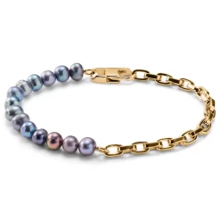 Ocata | Gold-Tone Anchor Chain & Black Pearl Bracelet