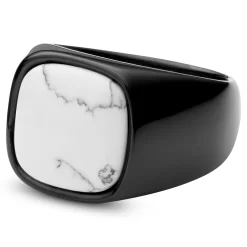 Gravel | Gunmetal Stainless Steel With Howlite Signet Ring