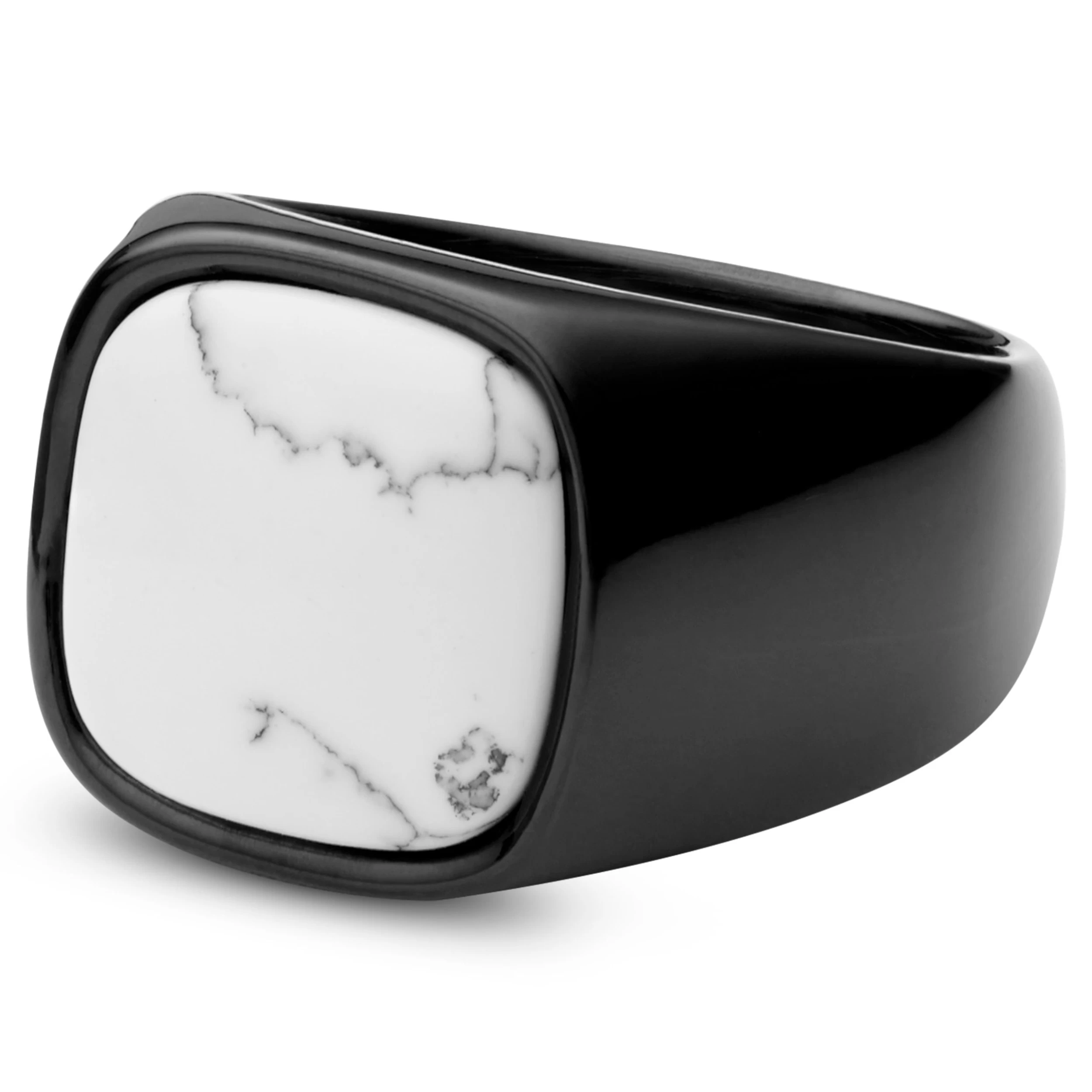 Gravel | Gunmetal Stainless Steel With Howlite Signet Ring