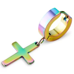 Rainbow Stainless Steel Cross Hoop Earring
