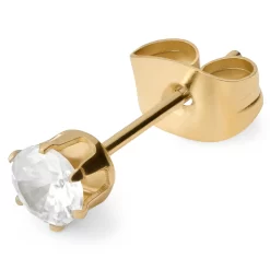 4 Mm Round Zirconia & Gold-Tone Stud Earring