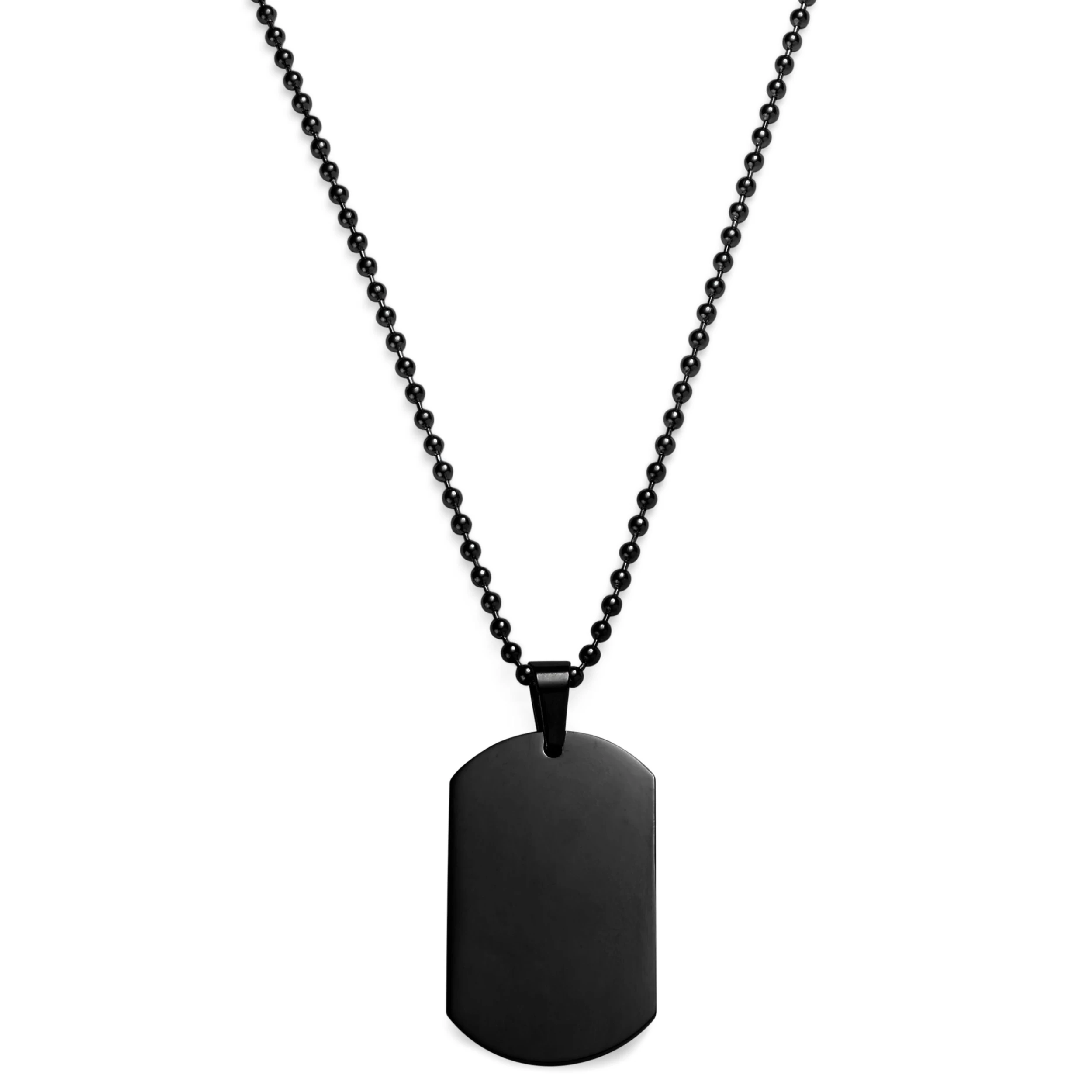 Black Stainless Steel Dog Tag Ball Chain Necklace