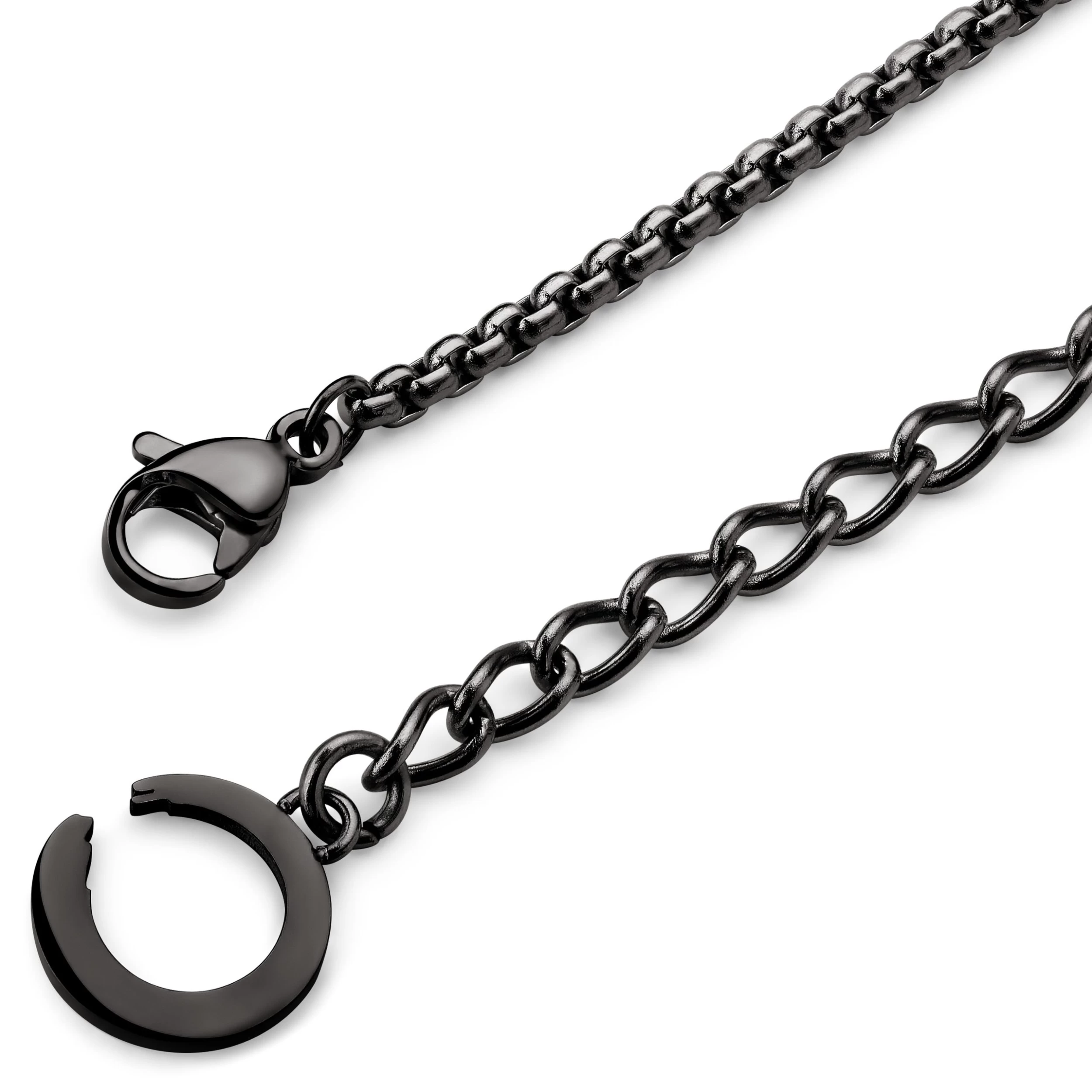 Egan | Gunmetal Black Stainless Steel Feather Wing Box Chain Necklace - Image 3