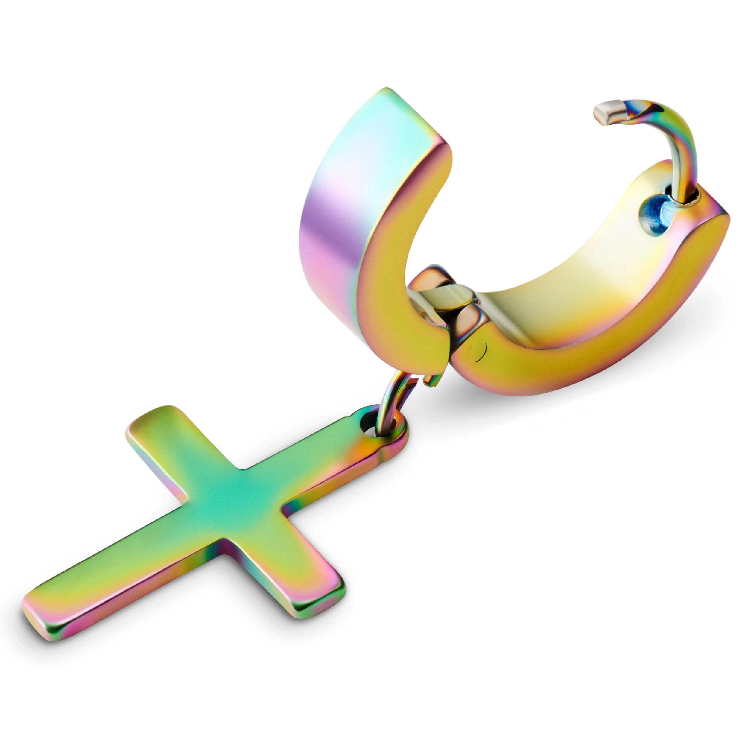 Rainbow Stainless Steel Cross Hoop Earring - Image 2