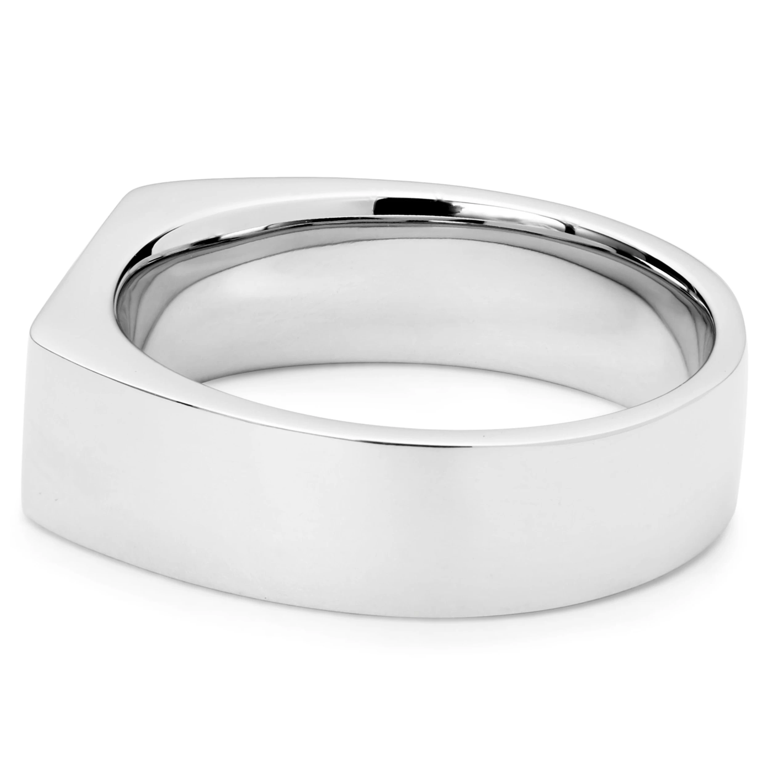 7 Mm Silver-Tone Stainless Steel With Indentations Signet Ring - Image 3